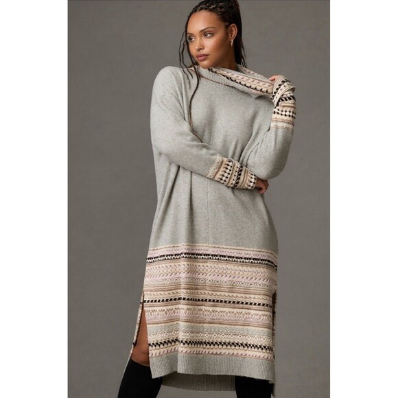 Anthropologie Daily Practice Dress Sweater Women Gray Turtle Neck Boho Sz S NWT - Picture 1 of 13